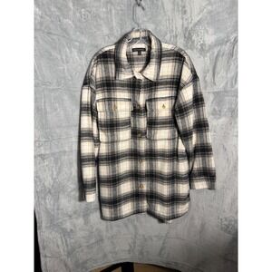 Banana Republic Black Lea Plaid Shirt Jacket Oversized Shacket Women's Medium